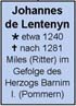 Johannes de Lentenyn, nur 5 direkte Nachkommen (der Neumärkische Ast)
